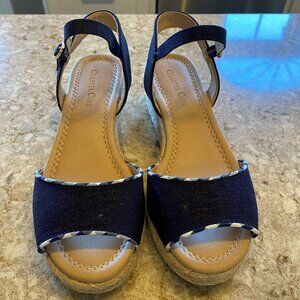 Brand New Navy Blue Wedge Sandals Size 5